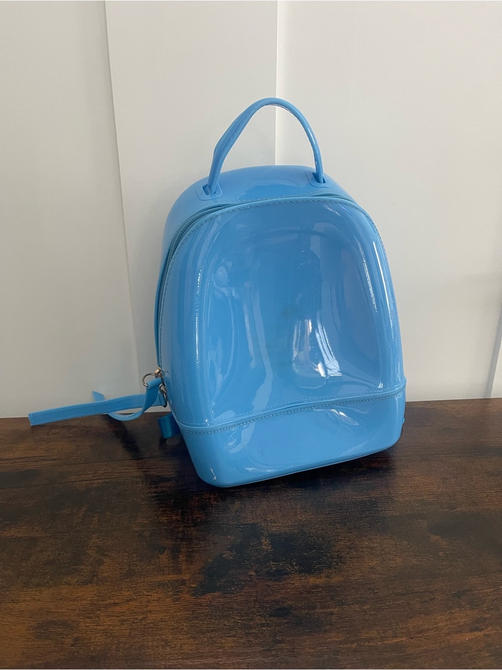 Blue Patent Mini Backpack Tote